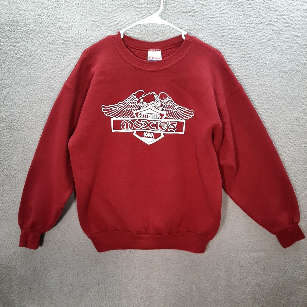 Vintage Hanes Sweatshirt Adult Large Red Crewneck Moxies Guttenberg Iowa 90s Y2K